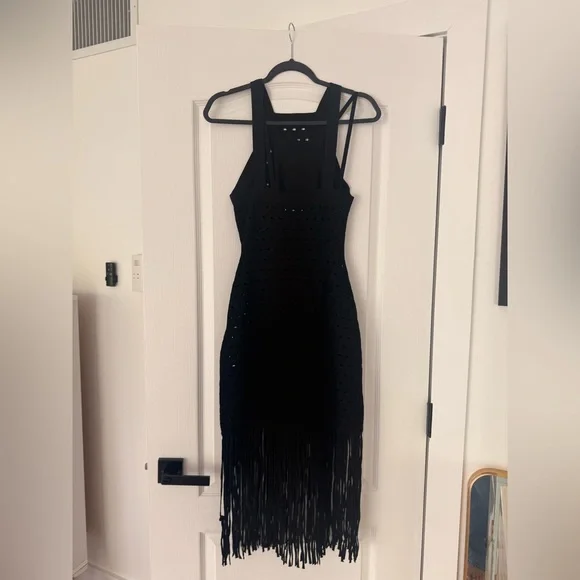 SANDRO Black Fringe Midi Dress - Picture 4 of 4